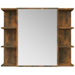 Berkfield Home Bathroom Mirror Cabinet Smoked Oak 80x20.5x64 cm Engineered Wood in Brown - thumbnail 6