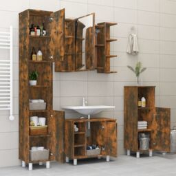 Berkfield Home Bathroom Mirror Cabinet Smoked Oak 80x20.5x64 cm Engineered Wood in Brown - thumbnail 9