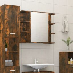 Berkfield Home Bathroom Mirror Cabinet Smoked Oak 80x20.5x64 cm Engineered Wood in Brown