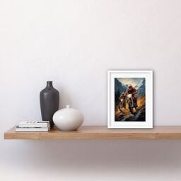 Artery8 Wall Art Print Motocross Bikers Racing Action Shot Oil Painting Stone Blue Orange Scenic Mountain Landscape Artwork Framed 9X7 Inch - thumbnail 2