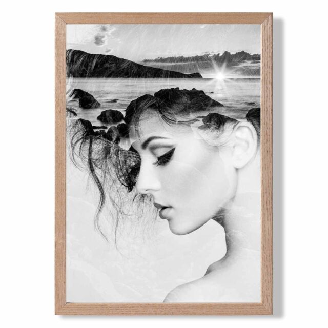 ARTZE Abstract & Beach Fashion Black & White Photo Framed Print SIZE: A4 with Oak Frame - image 1