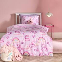 OHS Kids Unicorn Microfibre Bedding Set Duvet Cover with Pillowcase in Lilac - Size: Single - thumbnail 1