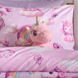 OHS Kids Unicorn Microfibre Bedding Set Duvet Cover with Pillowcase in Lilac - Size: Single - thumbnail 2