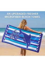 Living and Home Lightweight Large Microfibre Beach Towel in Blue - thumbnail 2