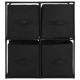 Berkfield Home Storage Cabinet with 4 Fabric Baskets Black 63x30x71 cm Steel - Size: 63 x 30 x 71 cm - thumbnail 3