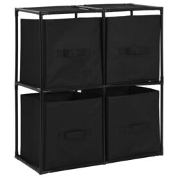 Berkfield Home Storage Cabinet with 4 Fabric Baskets Black 63x30x71 cm Steel - Size: 63 x 30 x 71 cm - thumbnail 2