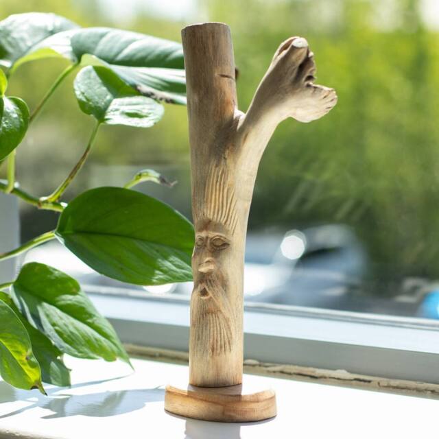 Serenityy Handmade Tree Carving - Grrenman Face, Hand Carved Ornament in Natural - image 1