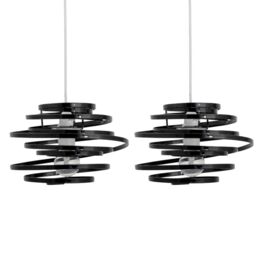 First Choice Lighting Set of 2 Black Metal Swirl Easy Fit Light Shades - thumbnail 1