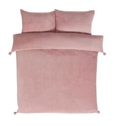 Rapport Home Pom Pom Fleece Duvet Cover Set with Pillowcase in Pink - Size: Double - thumbnail 1