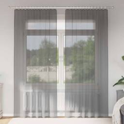 Berkfield Home Voile Curtains with Rod Pockets 2 pcs Dark Grey - thumbnail 2