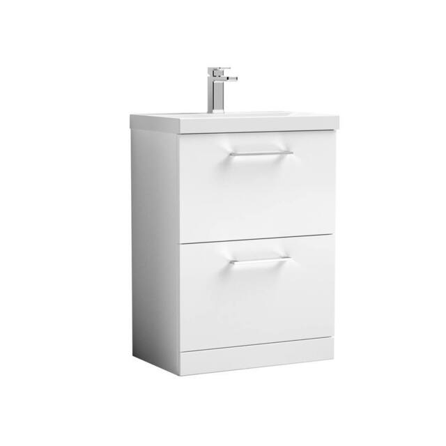 Balterley Modern Bathroom 2 Drawer Floor Standing Vanity Unit & Rectangular Mid-Edge Basin, Gloss White, 600 mm in White - image 1
