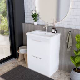 Balterley Modern Bathroom 2 Drawer Floor Standing Vanity Unit & Rectangular Mid-Edge Basin, Gloss White, 600 mm in White - thumbnail 4