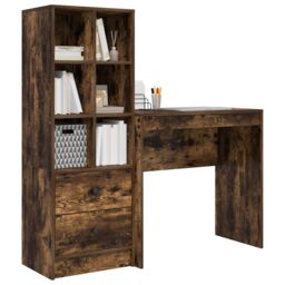 Berkfield Home Desk with Storage Smoked Oak Engineered Wood in Light Grey - thumbnail 3