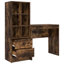 Berkfield Home Desk with Storage Smoked Oak Engineered Wood in Light Grey - thumbnail 6
