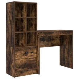 Berkfield Home Desk with Storage Smoked Oak Engineered Wood in Light Grey - thumbnail 2