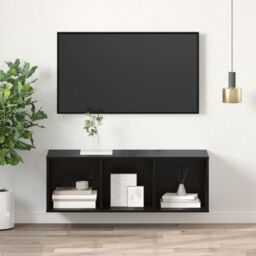 Berkfield Home TV Cabinet Black oak 37 x 37 x 107 cm Engineered wood - thumbnail 4