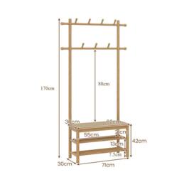 Costway Bamboo Coat Rack PE Rattan Hall Tree with Bench & Shoe Storage in Natural - thumbnail 2