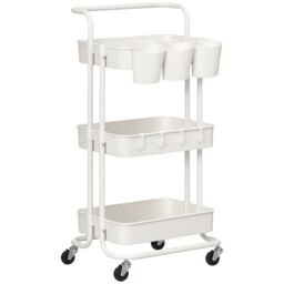 HOMCOM 3-Tier Utility Cart, Rolling Serving Trolley with Baskets, White - thumbnail 2