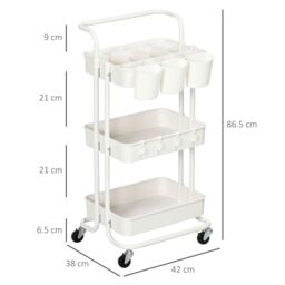 HOMCOM 3-Tier Utility Cart, Rolling Serving Trolley with Baskets, White - thumbnail 3