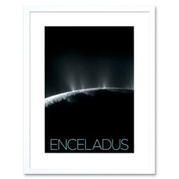 "Artery8 Wall Art Print NASA Our Solar System Enceladus Saturn's Moon Plumes Artwork Framed 9X7 Inch in White - Size: W7"" x H9""" - thumbnail 1