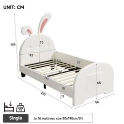 Matteo Rabbit-Shaped Upholstered Single Bed Frame - Bunny Ear & Storage in Cream - thumbnail 6