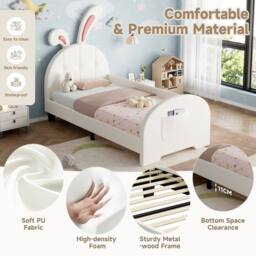 Matteo Rabbit-Shaped Upholstered Single Bed Frame - Bunny Ear & Storage in Cream - thumbnail 5