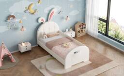 Matteo Rabbit-Shaped Upholstered Single Bed Frame - Bunny Ear & Storage in Cream - thumbnail 9