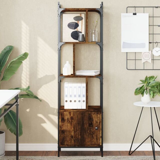 Berkfield Home Bookcase with Door Smoked Oak 44.5x30x154.5 cm Engineered Wood in Brown - image 1