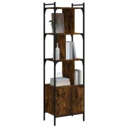 Berkfield Home Bookcase with Door Smoked Oak 44.5x30x154.5 cm Engineered Wood in Brown - thumbnail 3