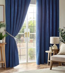 Luxury Living Chenille Blackout Pencil Pleat Top Curtains in Blue - Size: 117 cm x 96.5 cm - thumbnail 1