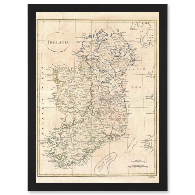 Artery8 1799 Clement Cruttwell Map Ireland Vintage A4 Artwork Framed Wall Art Print in Black - image 1