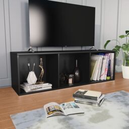 Berkfield Home Book Cabinet/TV Cabinet Black 36x30x114 cm Engineered Wood - Size: 36 x 30 x 114 cm - thumbnail 6