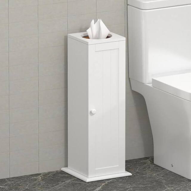 Xample Free Standing Toilet Paper Roll Holder Stand Wood Bathroom Storage Cabinet White - image 1