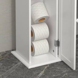 Xample Free Standing Toilet Paper Roll Holder Stand Wood Bathroom Storage Cabinet White - thumbnail 5
