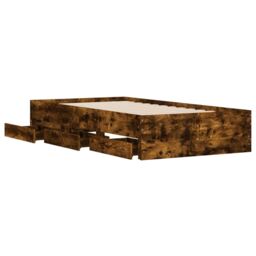Berkfield Home Bed Frame with Drawers Smoked Oak 100x200 cm Engineered Wood in Brown - thumbnail 5