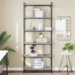 Berkfield Home Bookcase 6-Tier Grey Sonoma 76x32x192 cm Engineered Wood - Size: 76 x 32 x 192 cm - thumbnail 1