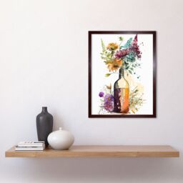 "Artery8 Wall Art Print Spring Wildflower Bouquet in a Glass Wine Bottle Art Framed in Brown - Size: W12"" x H16""" - thumbnail 2