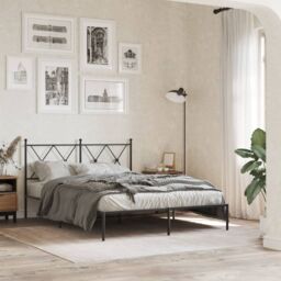 Berkfield Home Metal Bed Frame without Mattress with Headboard Black 135x190cm - Size: 135x190 cm - thumbnail 1
