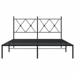 Berkfield Home Metal Bed Frame without Mattress with Headboard Black 135x190cm - Size: 135x190 cm - thumbnail 4
