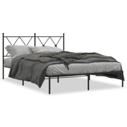 Berkfield Home Metal Bed Frame without Mattress with Headboard Black 135x190cm - Size: 135x190 cm - thumbnail 2