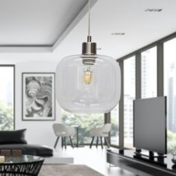 First Choice Lighting Bletch - Clear Glass with Satin Nickel Pendant Fitting - thumbnail 4