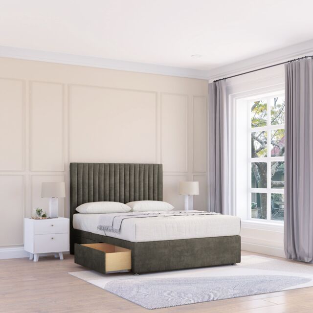 "Sloomy Manhattan Dumfries Bed Set With 2 Drawers, Mattress & 26"" Headboard in Dark Grey - Size: Small Single" - image 1