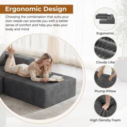 Dprodo Corduroy Modular Sofa, 202CM Loveseat Couch, 25V9 in Grey - thumbnail 7