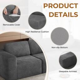 Dprodo Corduroy Modular Sofa, 202CM Loveseat Couch, 25V9 in Grey - thumbnail 6