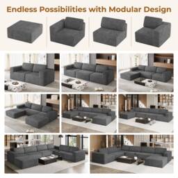 Dprodo Corduroy Modular Sofa, 202CM Loveseat Couch, 25V9 in Grey - thumbnail 3