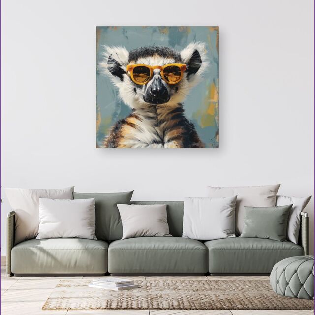 Warren Reed - Designer Lemur In Glasses Canvas - Size: w40 inch x h40 inch - image 1