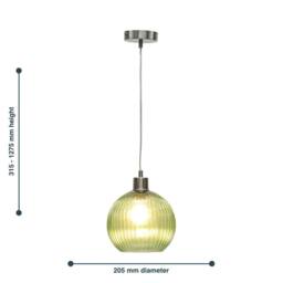 First Choice Lighting Set of 2 Betchley - Green Ribbed Glass Globe with Satin Nickel Pendant - thumbnail 8