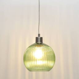 First Choice Lighting Set of 2 Betchley - Green Ribbed Glass Globe with Satin Nickel Pendant - thumbnail 6