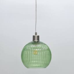 First Choice Lighting Set of 2 Betchley - Green Ribbed Glass Globe with Satin Nickel Pendant - thumbnail 5