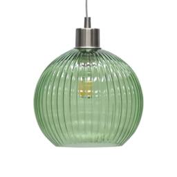First Choice Lighting Set of 2 Betchley - Green Ribbed Glass Globe with Satin Nickel Pendant - thumbnail 7
